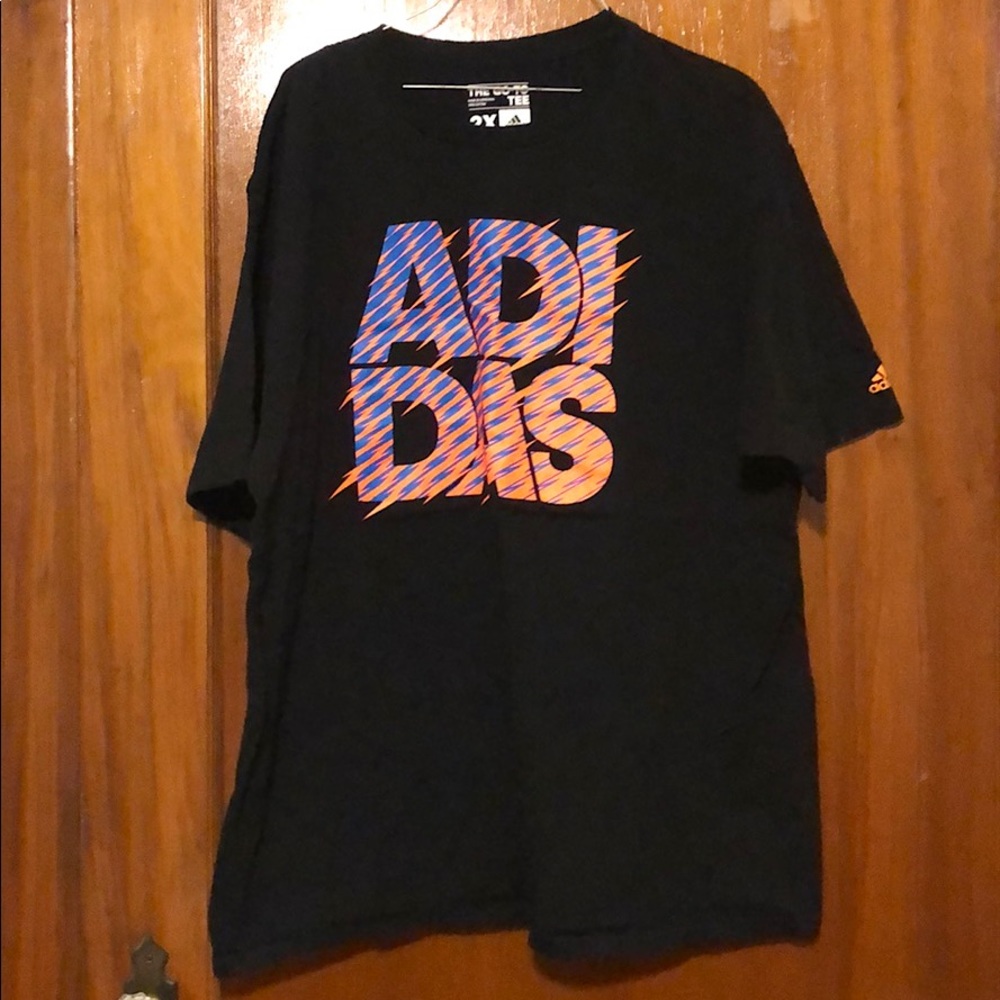 Adidas Stacked Orange Logo Black Men’s T Shirt